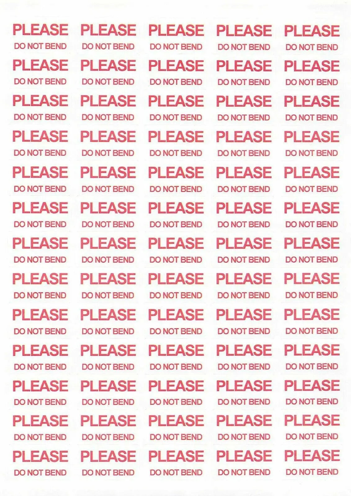 Please Do Not Bend Labels Stickers Self Adhesive Printed Post Mail 3D Peak Print