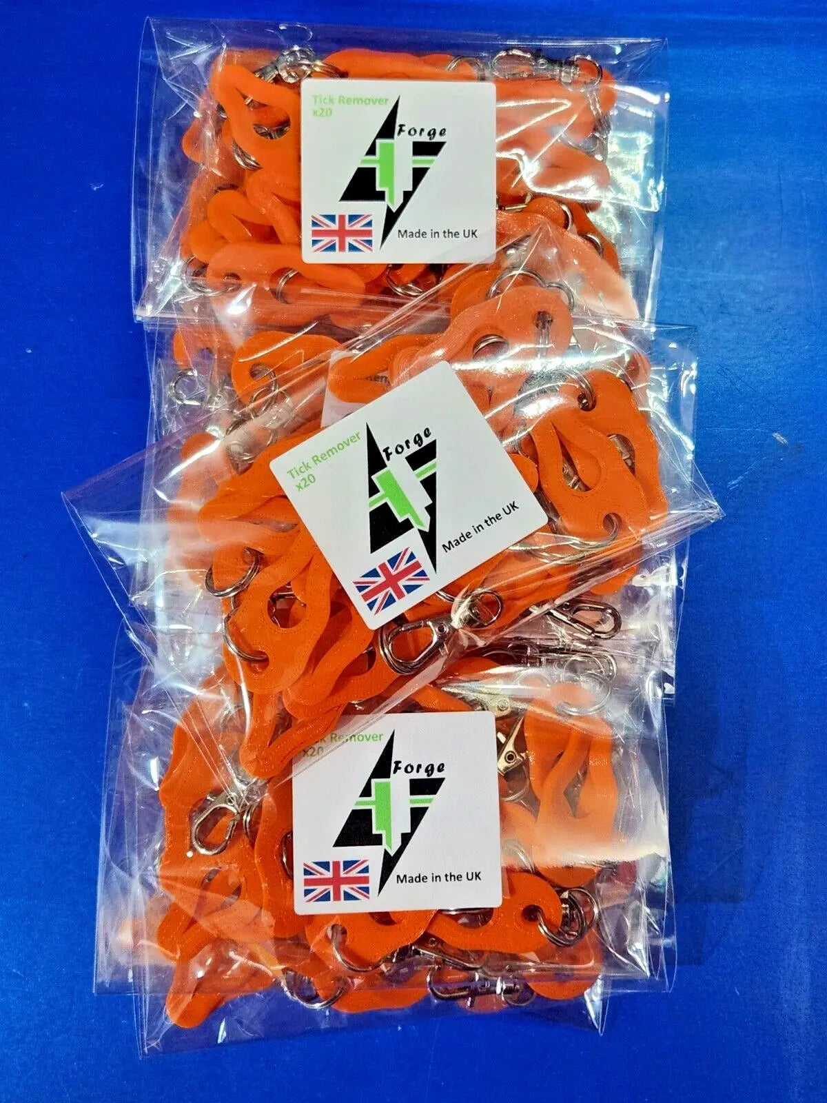 Wholesale Bulk 200 x Tick Removal Tools Orange PLA Plastic dog cat horse human with simple 15mm key ring 3D Peak Print