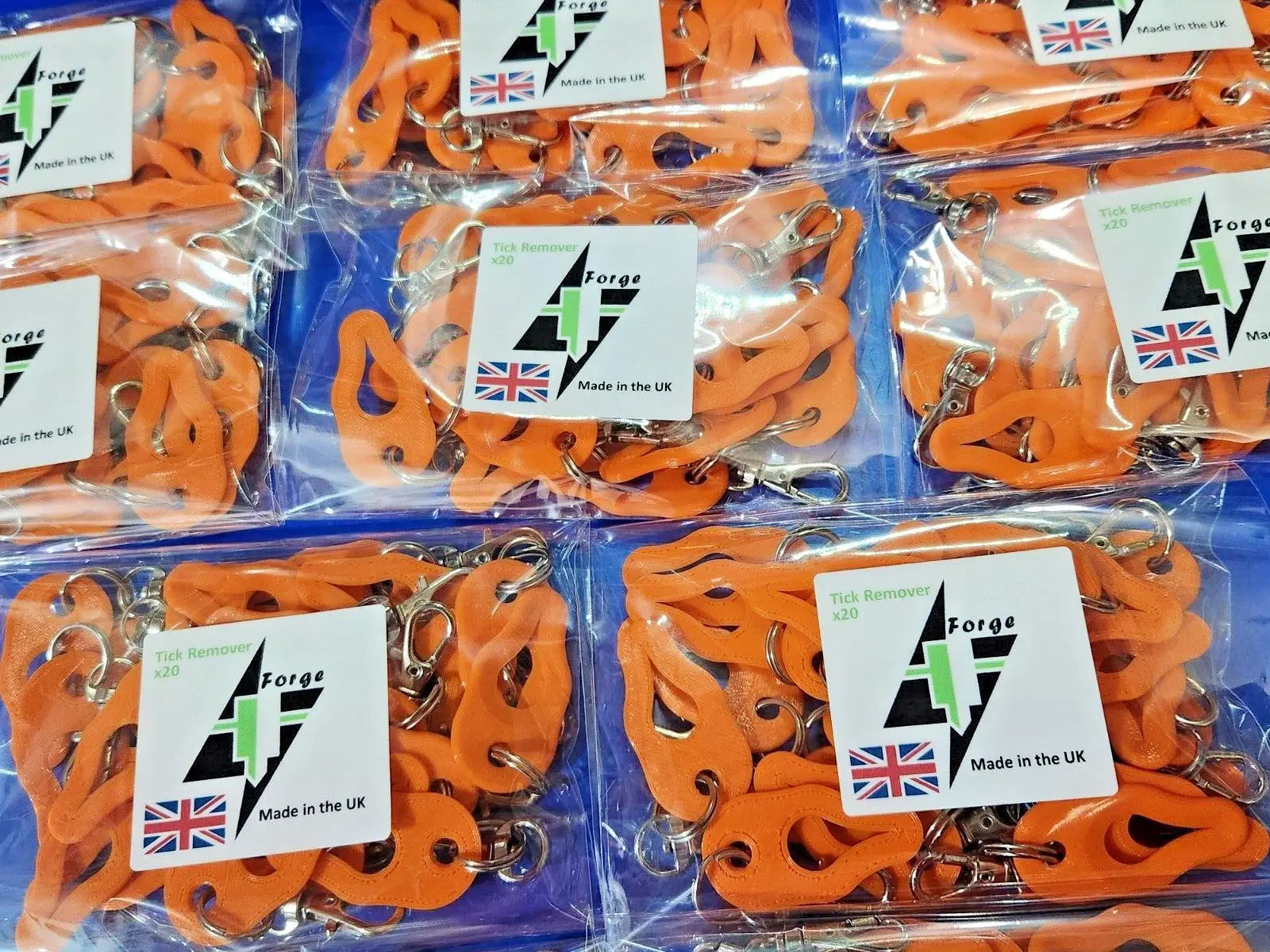 Wholesale Bulk 200 x Tick Removal Tools Orange PLA Plastic dog cat horse human with simple 15mm key ring 3D Peak Print