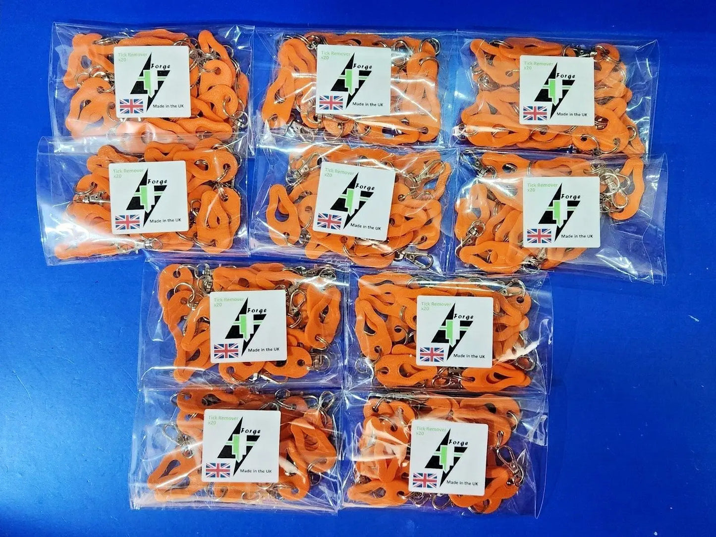 Wholesale Bulk 200 x Tick Removal Tools Orange PLA Plastic dog cat horse human with simple 15mm key ring 3D Peak Print