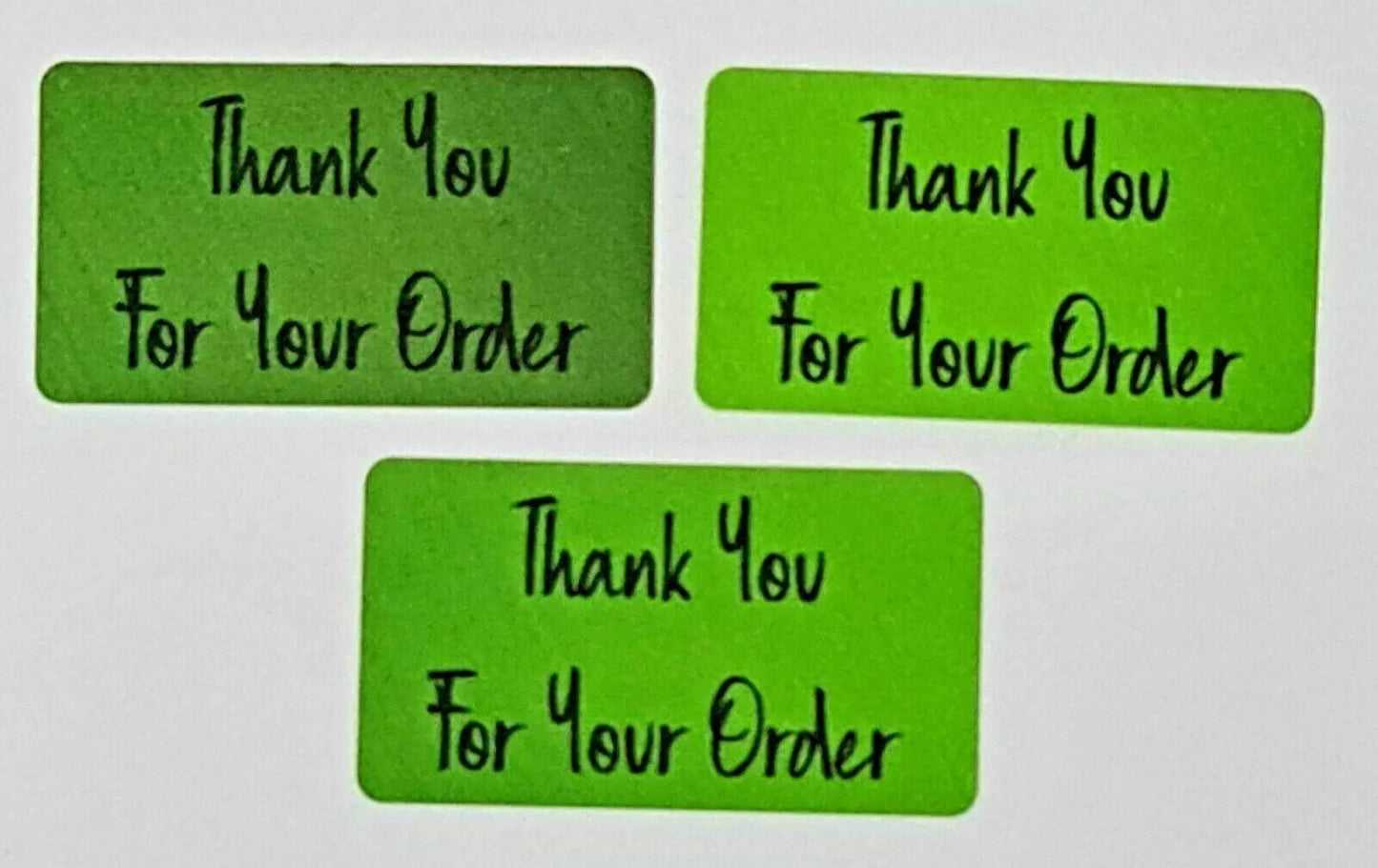 260 x Thank You for Your Order Labels Brushed Lime Green Matte Stickers 3D Peak Print