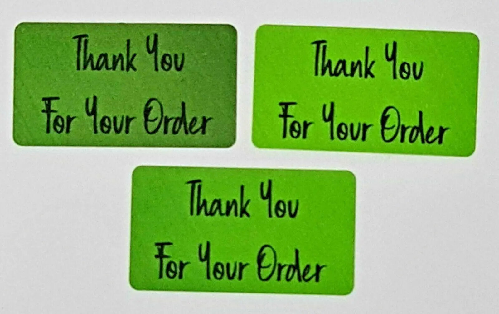 260 x Thank You for Your Order Labels Brushed Lime Green Matte Stickers 3D Peak Print