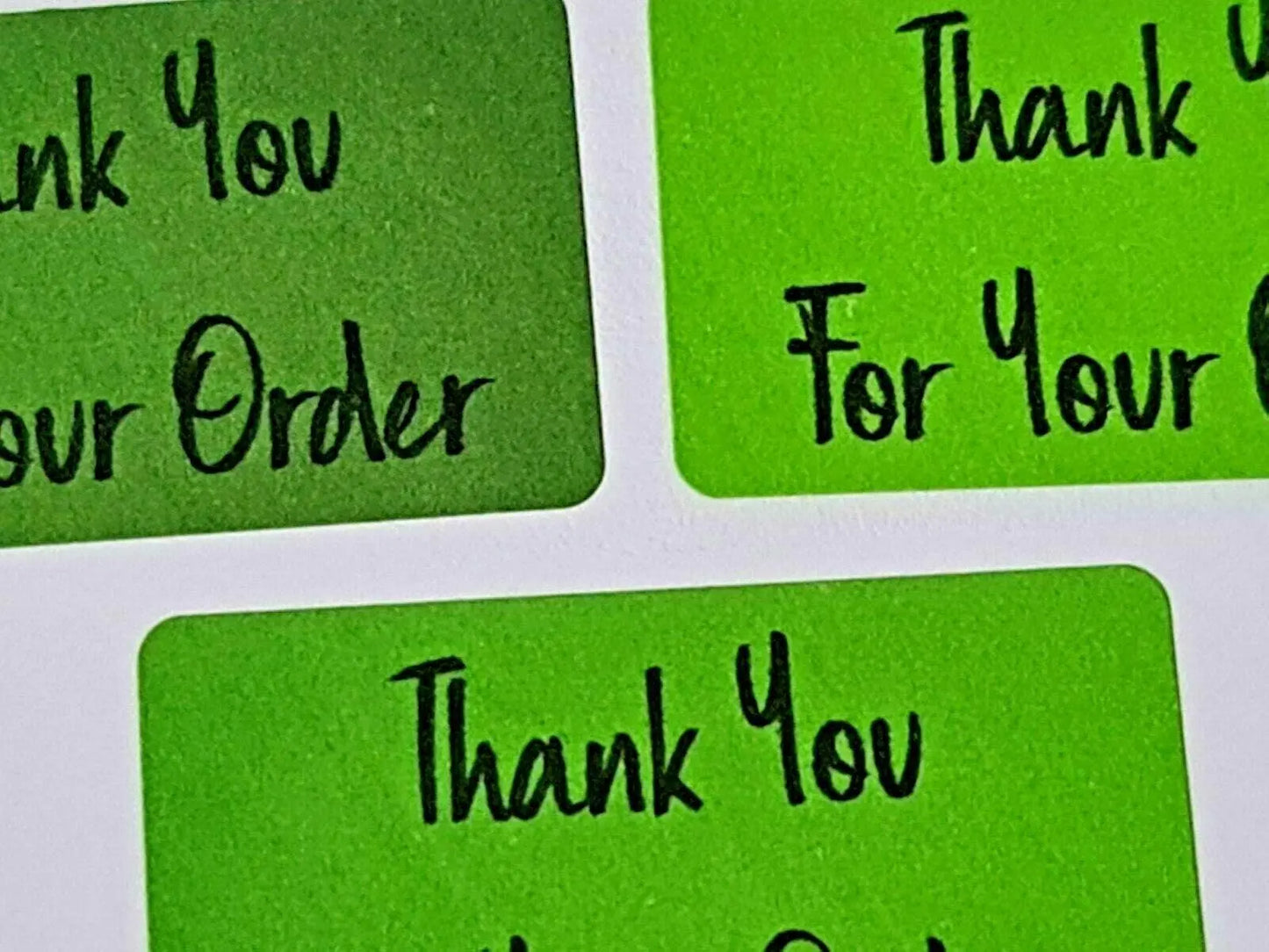 260 x Thank You for Your Order Labels Brushed Lime Green Matte Stickers 3D Peak Print