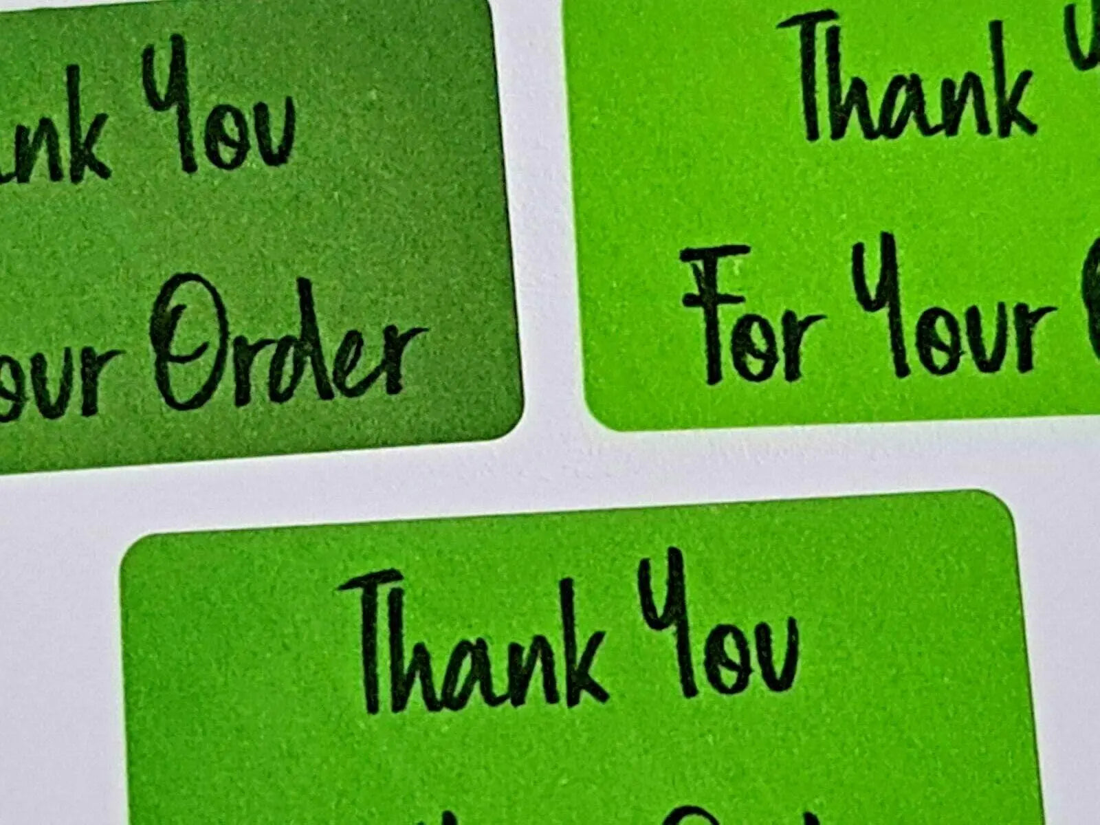 260 x Thank You for Your Order Labels Brushed Lime Green Matte Stickers 3D Peak Print