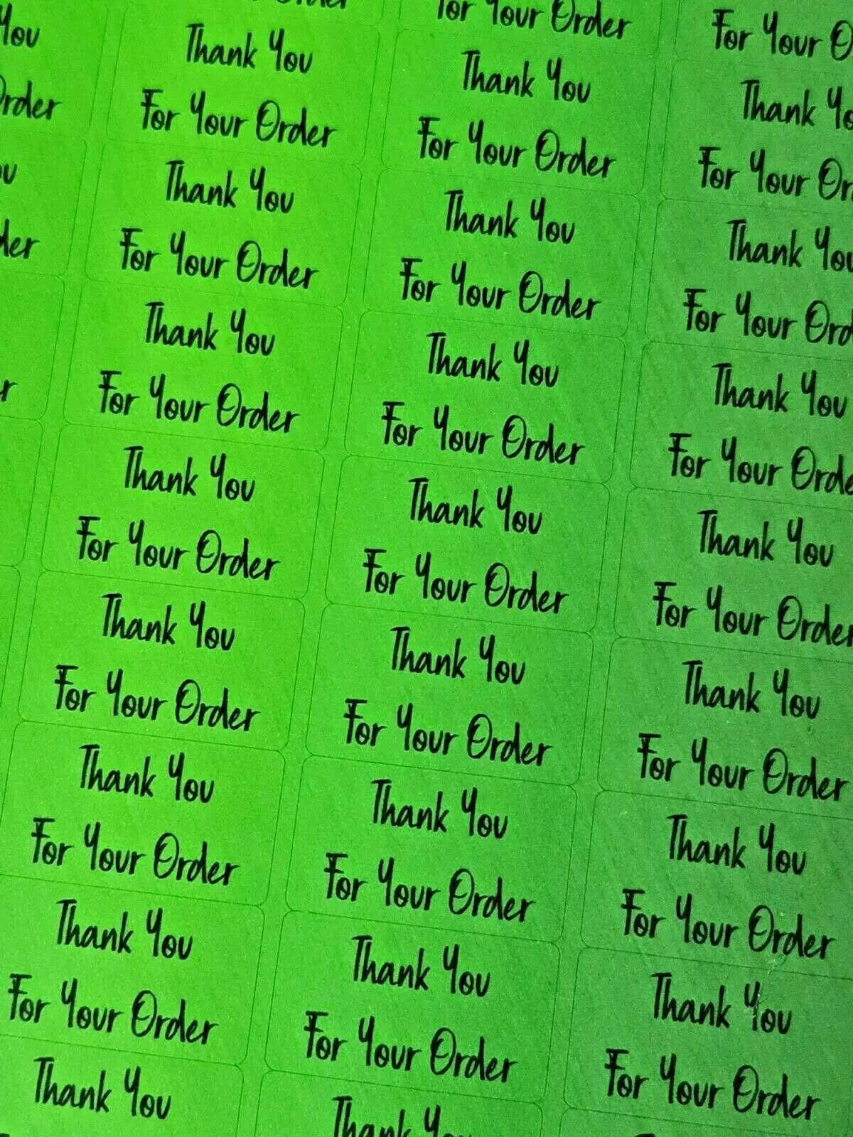 260 x Thank You for Your Order Labels Brushed Lime Green Matte Stickers 3D Peak Print