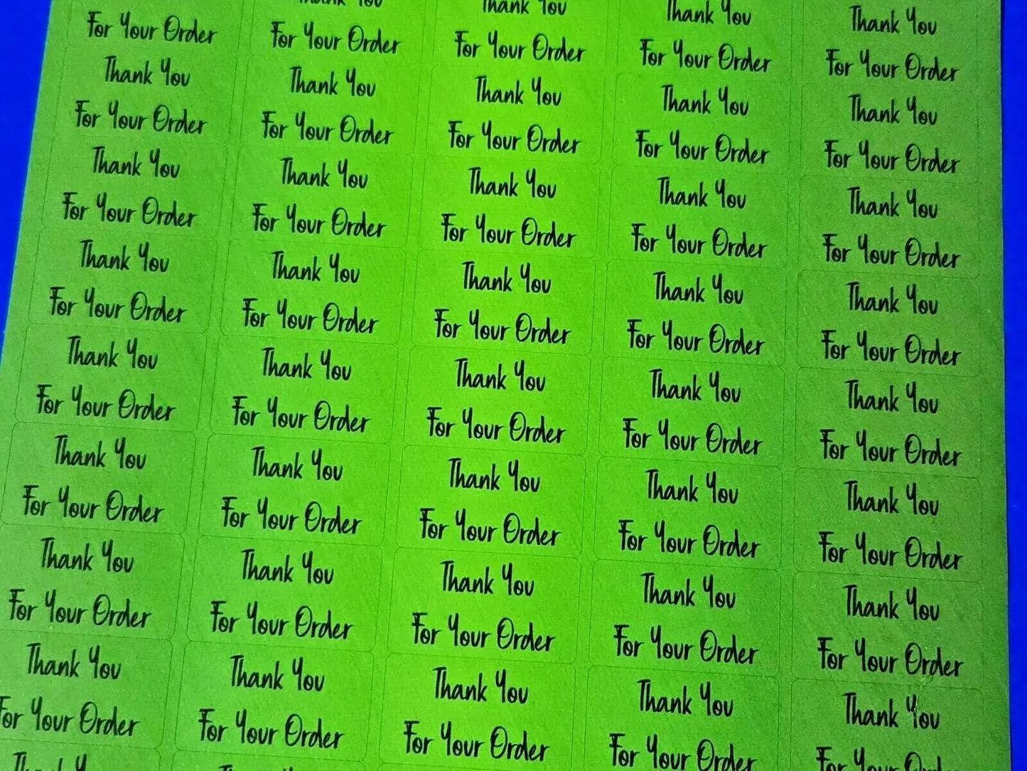 260 x Thank You for Your Order Labels Brushed Lime Green Matte Stickers 3D Peak Print