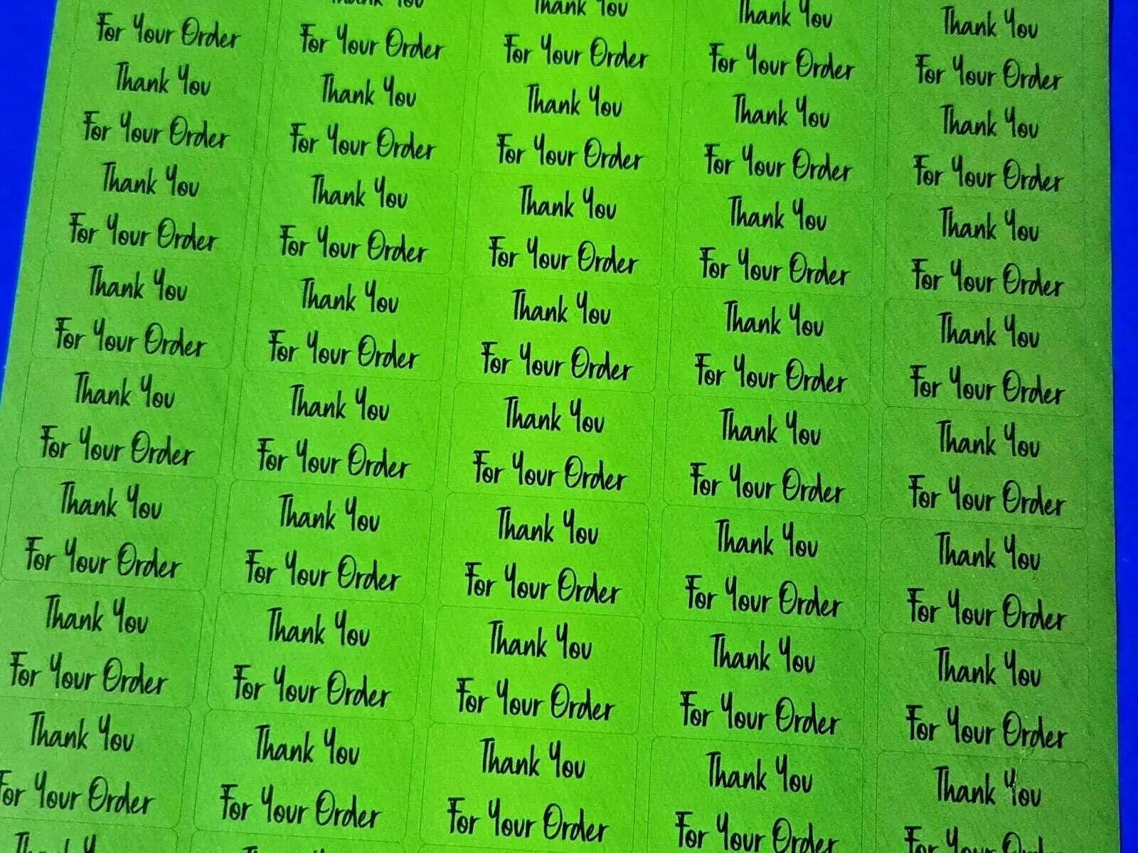 260 x Thank You for Your Order Labels Brushed Lime Green Matte Stickers 3D Peak Print