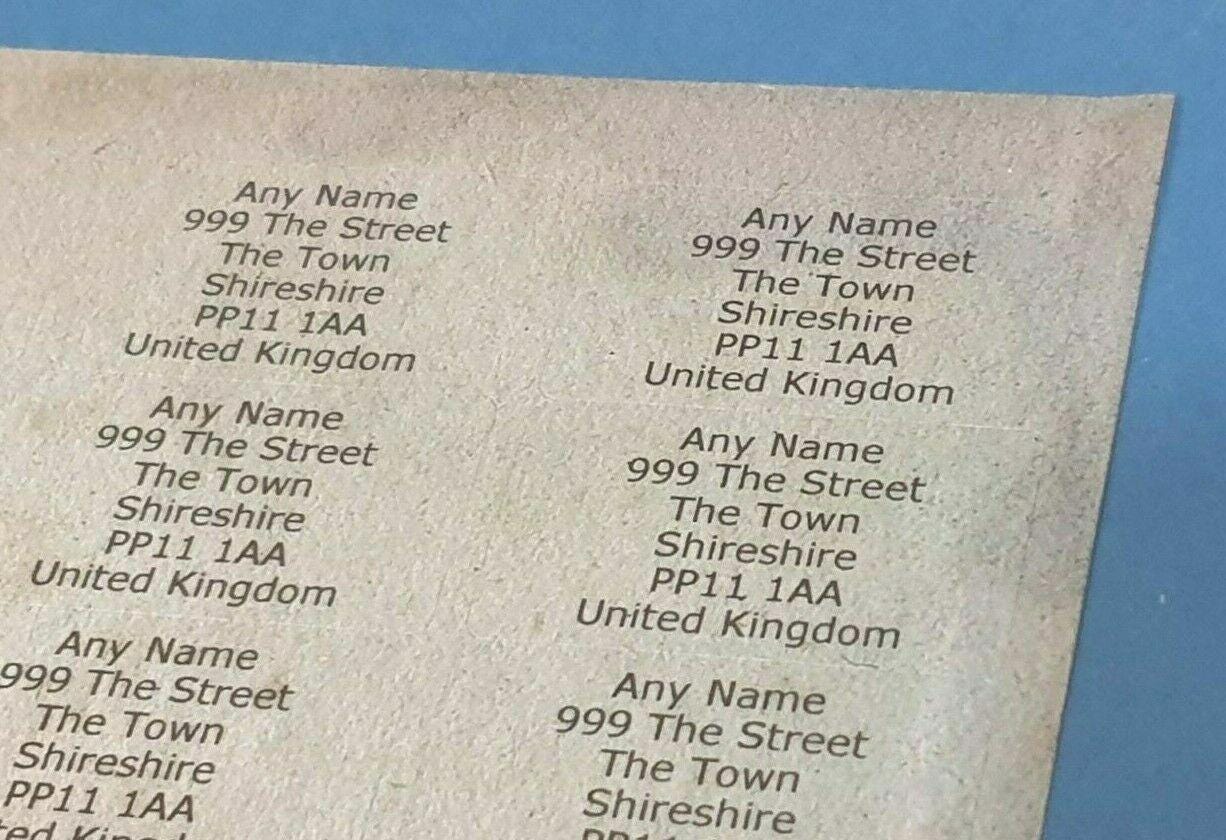 260 x Mini Vintage Papers Personalised Name & Address Sticky Labels Stickers 3D Peak Print