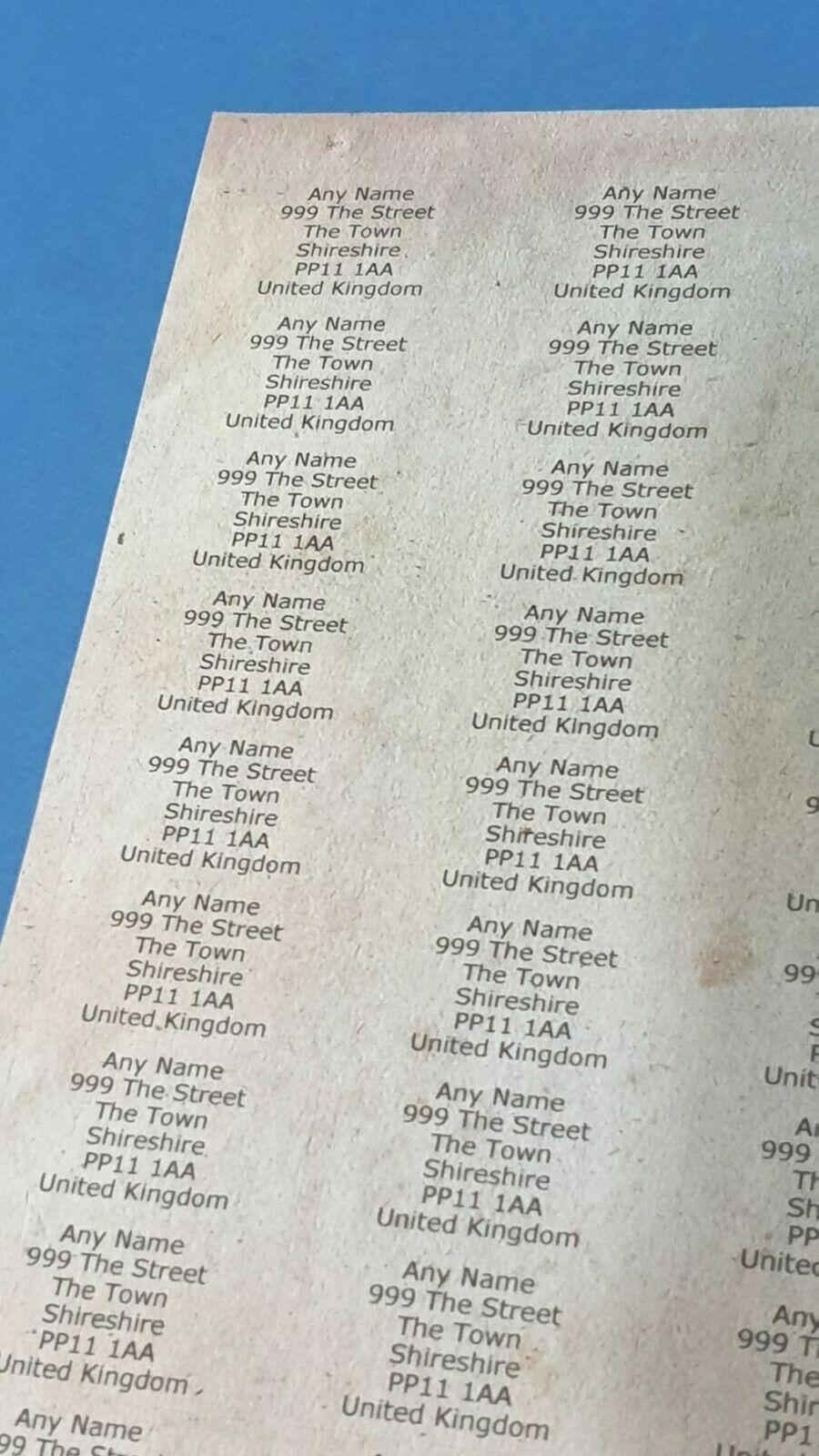 260 x Mini Vintage Papers Personalised Name & Address Sticky Labels Stickers 3D Peak Print