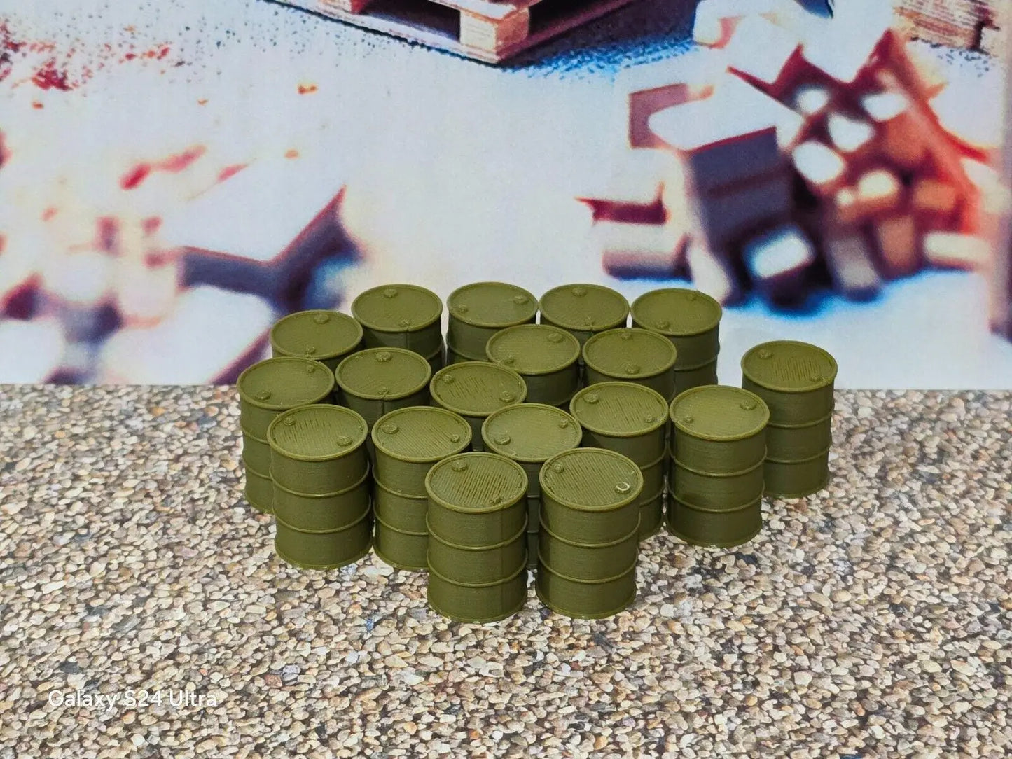 18 New Army Green Oil Drum Barrels 1:50 Scale Models diorama accessories Truck 3D Peak Print