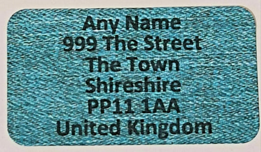 260 x Mini Blue Denim effect Personalised Name & Address Sticky Labels Stickers 3D Peak Print
