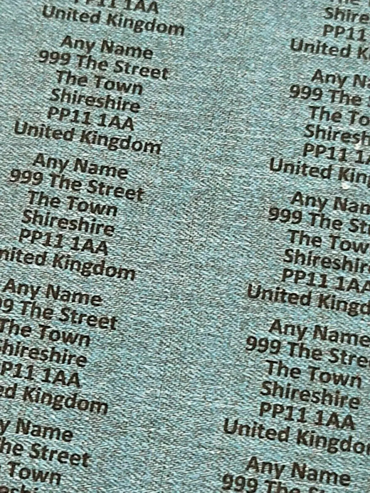 260 x Mini Blue Denim effect Personalised Name & Address Sticky Labels Stickers 3D Peak Print