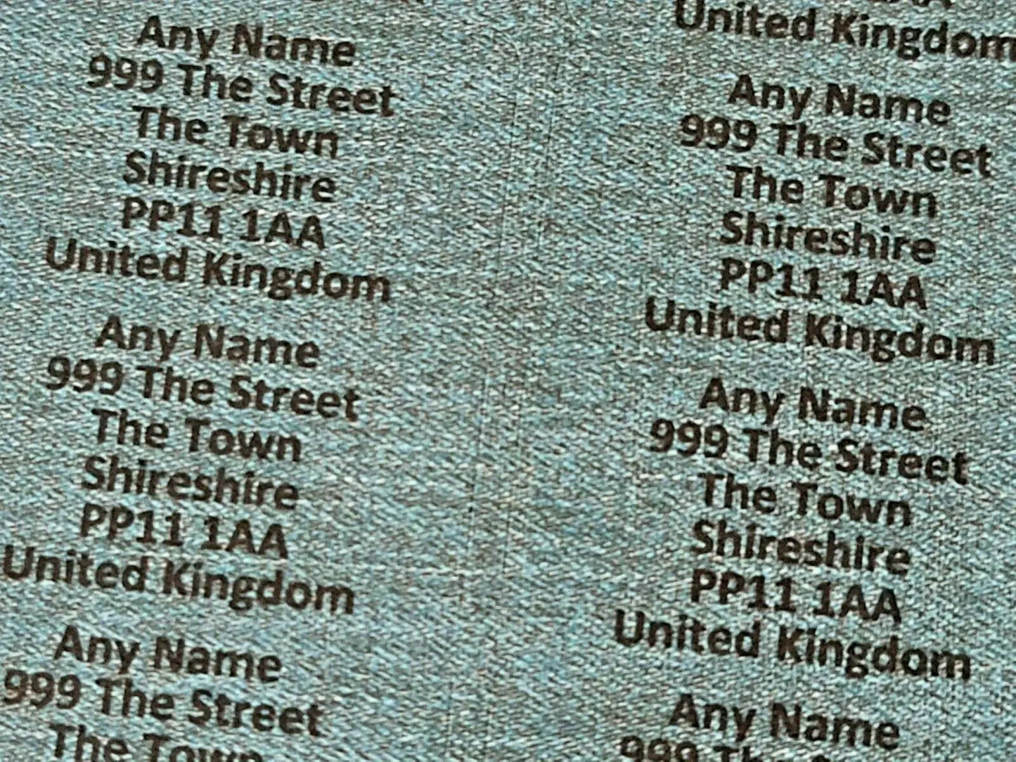 260 x Mini Blue Denim effect Personalised Name & Address Sticky Labels Stickers 3D Peak Print