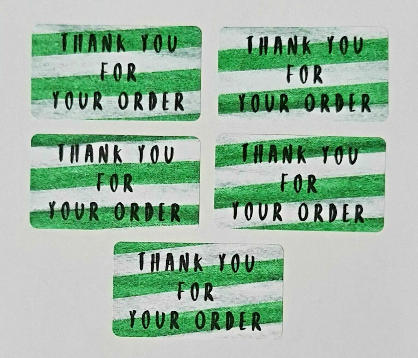 260 x Thank You for Your Order Sticky Labels Green Striped Fabric Matte Stickers 3D Peak Print