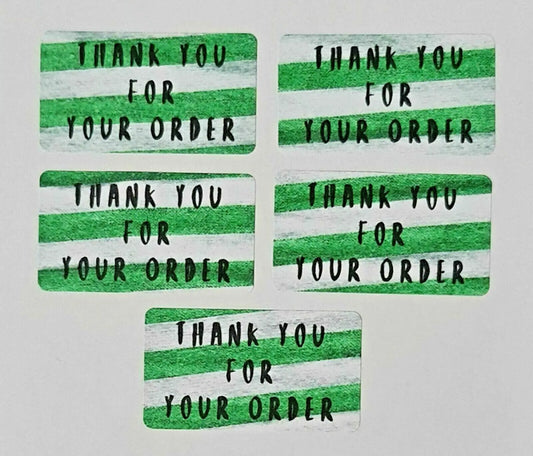 260 x Thank You for Your Order Sticky Labels Green Striped Fabric Matte Stickers 3D Peak Print