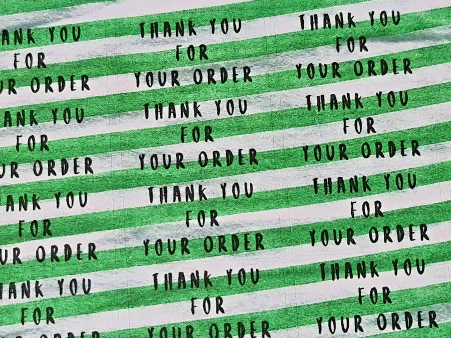 260 x Thank You for Your Order Sticky Labels Green Striped Fabric Matte Stickers 3D Peak Print