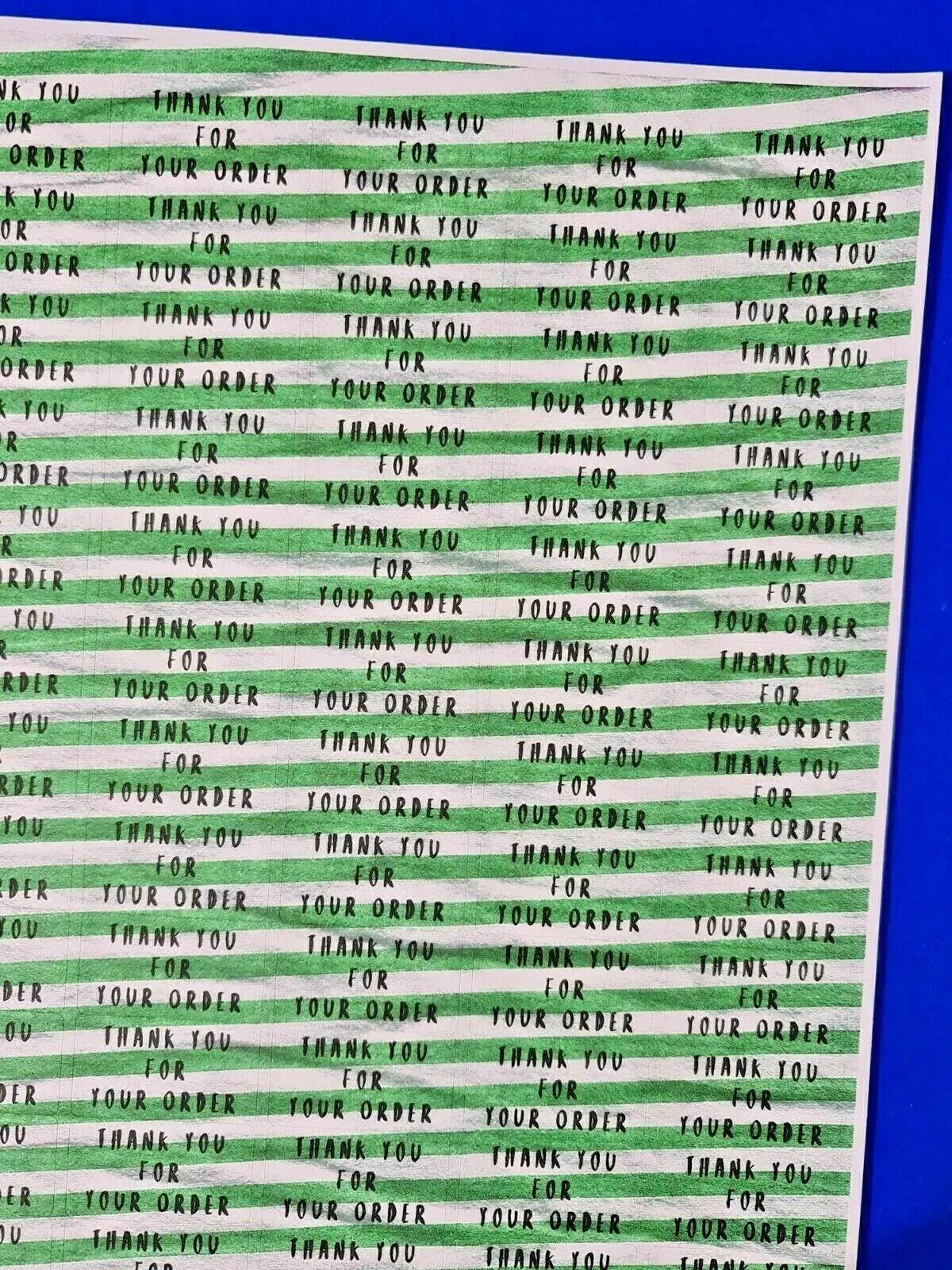 260 x Thank You for Your Order Sticky Labels Green Striped Fabric Matte Stickers 3D Peak Print