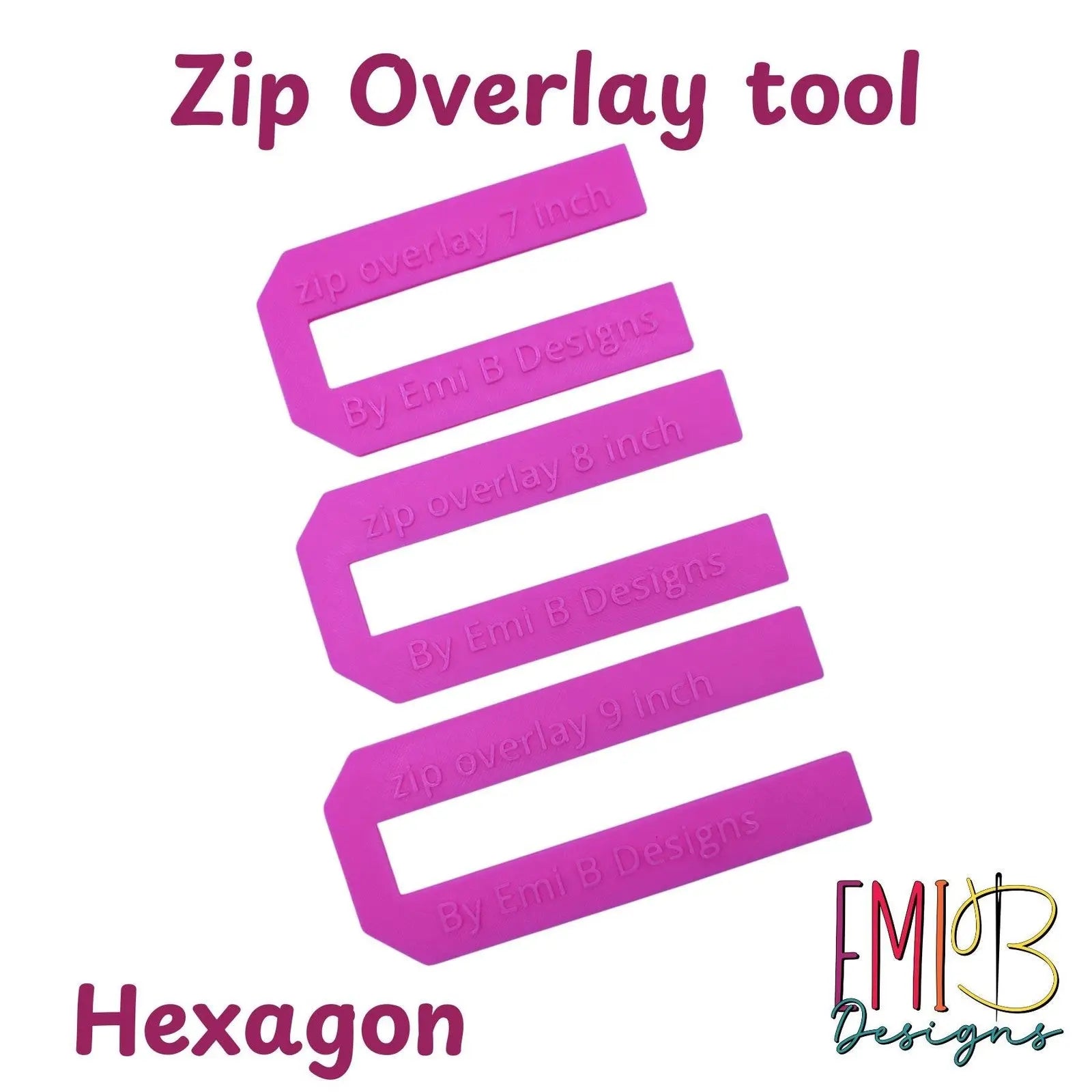 Zip overlay Tool Bag Making Tool Pack of 3 zip overlay templates. Hexagon zip 3D Peak Print