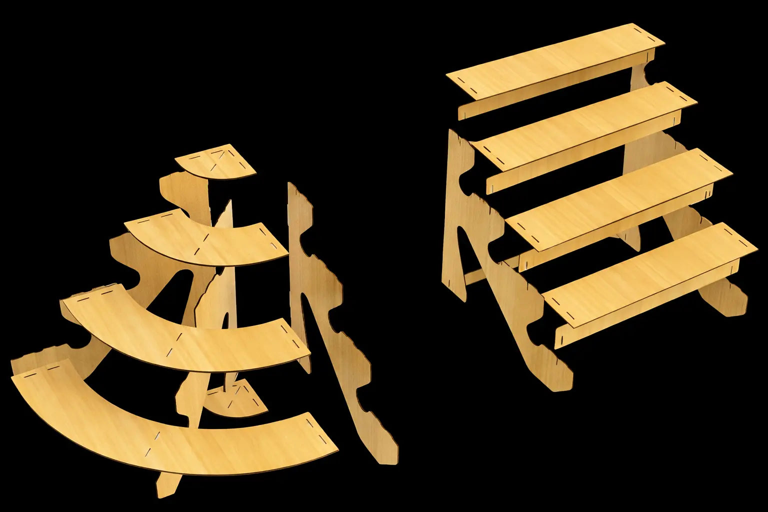 Display Stand 4 Tier MDF Modular Straight & Curved Sets Flat Pack Unbranded