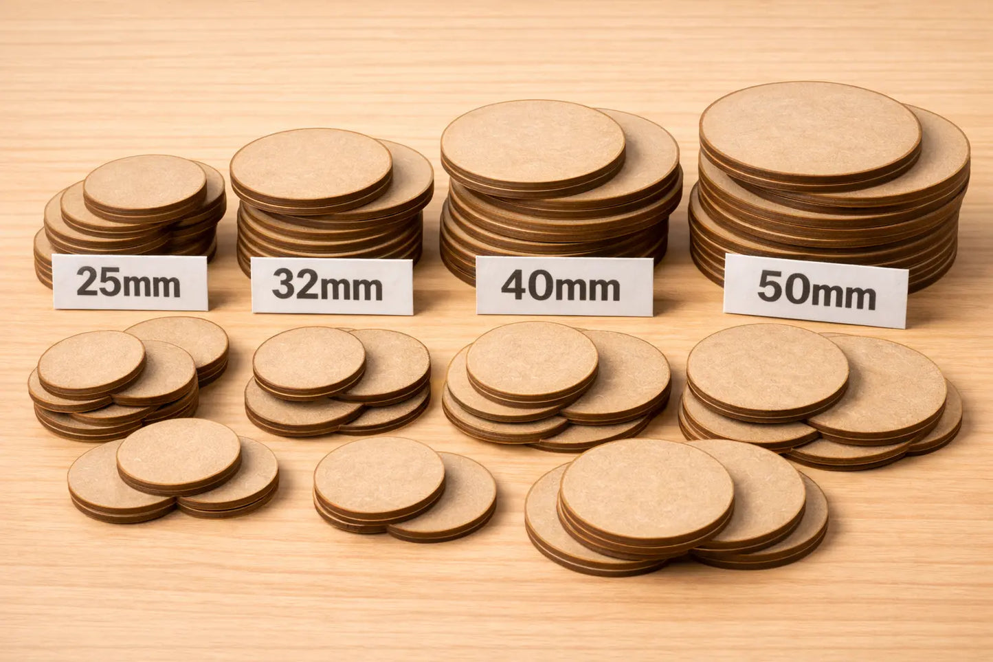 Wargaming Bases MDF  25mm–50mm Laser Cut Round Bases Tabletop Gaming 3D Peak Print