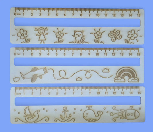 Wooden Ruler Bookmark 15cm Laser Engraved Ply Cute Design Gift for Kids FORGE