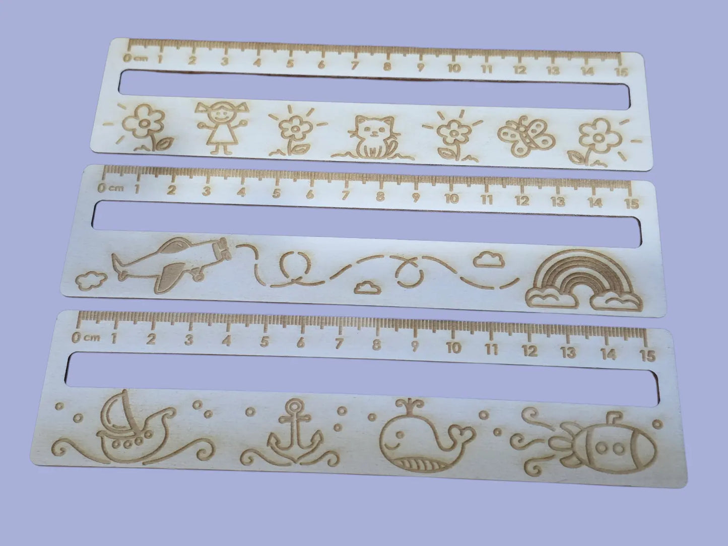 Wooden Ruler Bookmark 15cm Laser Engraved Ply Cute Design Gift for Kids FORGE