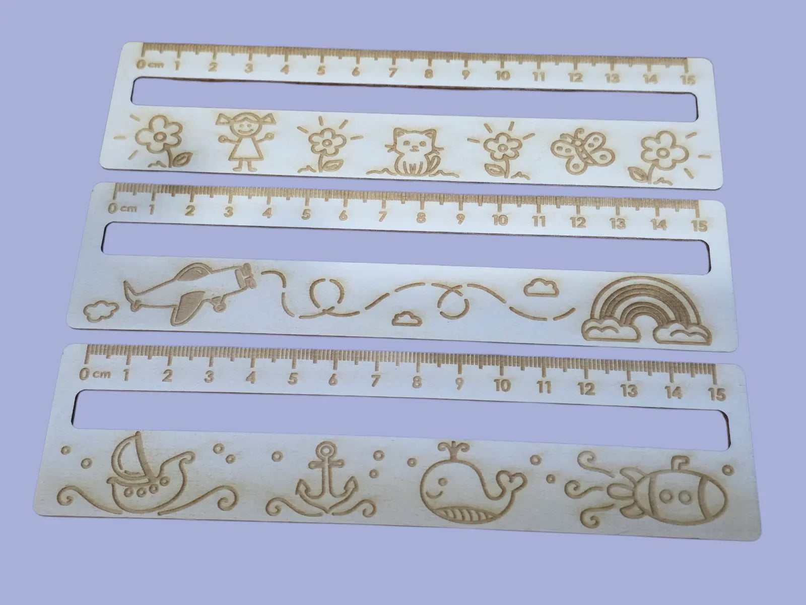 Wooden Ruler Bookmark 15cm Laser Engraved Ply Cute Design Gift for Kids FORGE