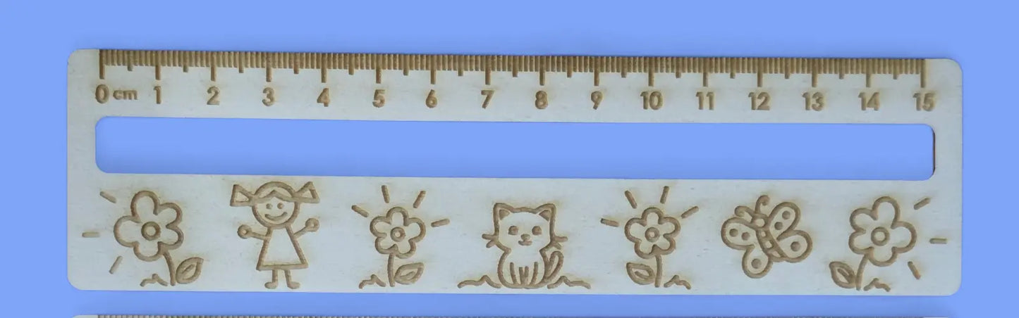 Wooden Ruler Bookmark 15cm Laser Engraved Ply Cute Design Gift for Kids FORGE