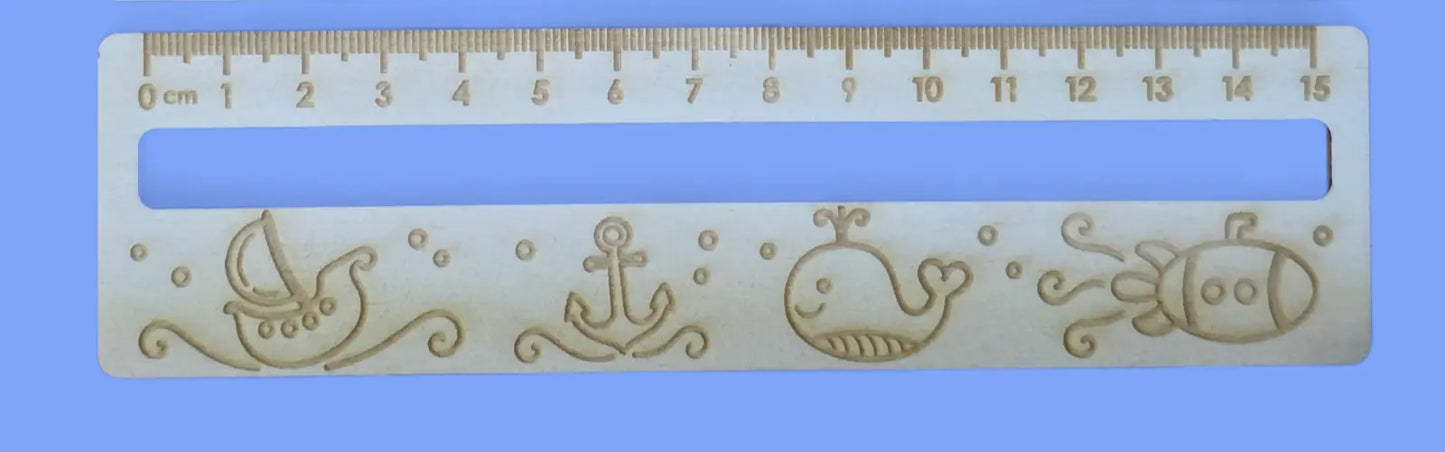 Wooden Ruler Bookmark 15cm Laser Engraved Ply Cute Design Gift for Kids FORGE