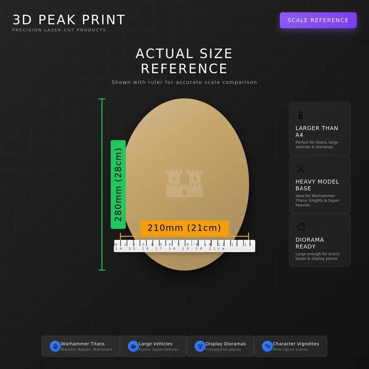 210 x 280mm Oval MDF Base 3mm THICK Premium Medite MDF Precision Laser Cut 3D Peak Print