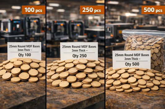 25mm Round Premium MDF Bases 3mm Thick Miniatures Tabletop Games UK 3D Peak Print