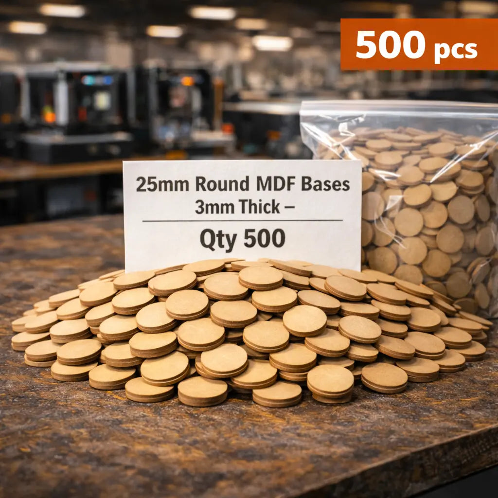 25mm Round Premium MDF Bases 3mm Thick Miniatures Tabletop Games UK 3D Peak Print