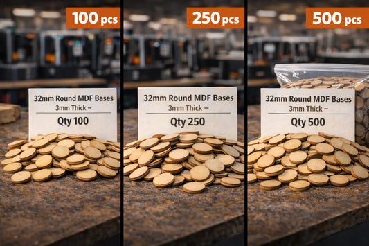 32mm Round Premium MDF Bases 3mm Thick Miniatures Tabletop Games UK 3D Peak Print