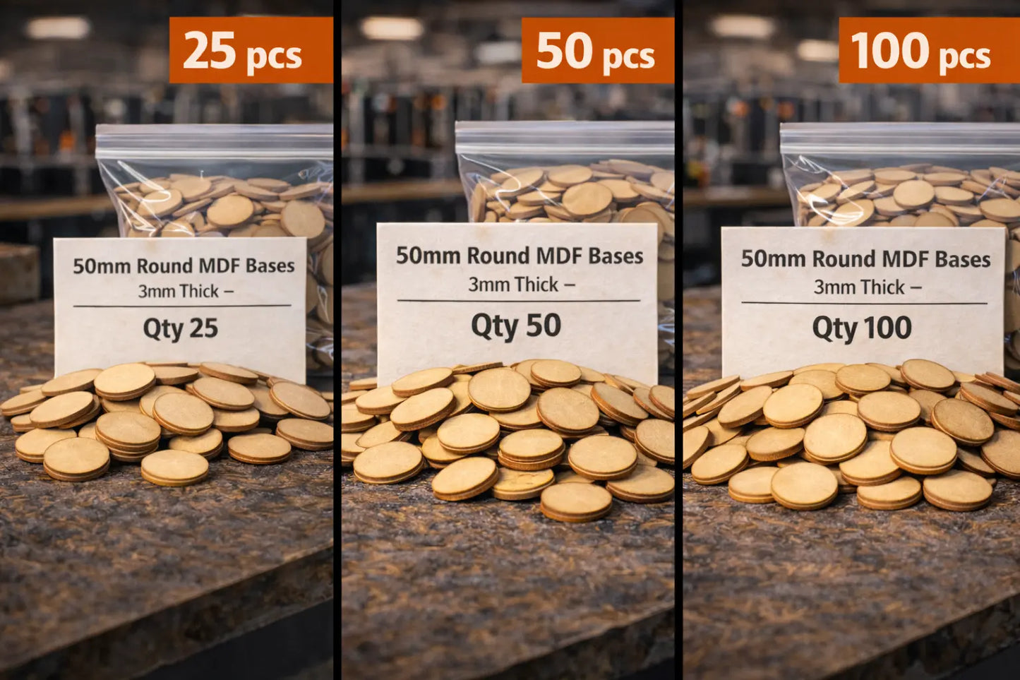 50mm Round MDF Bases 3mm Thick Wargaming Miniatures Tabletop Games UK 3D Peak Print