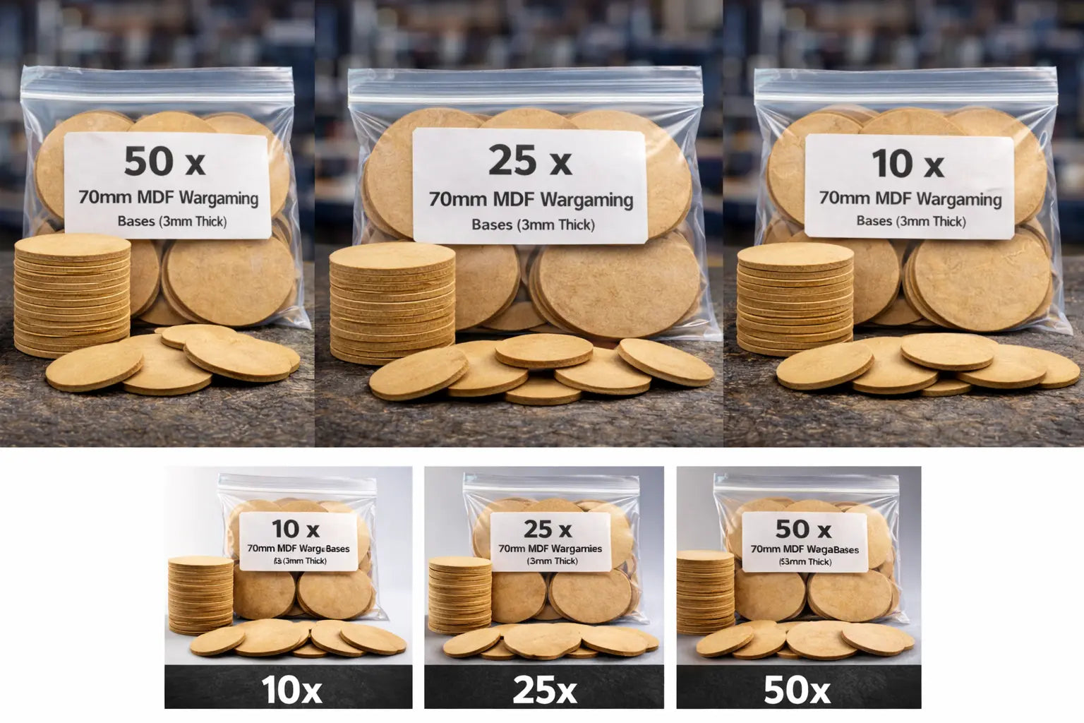 70mm Round MDF Bases 3mm Thick Wargaming Miniatures Tabletop Games UK 3D Peak Print