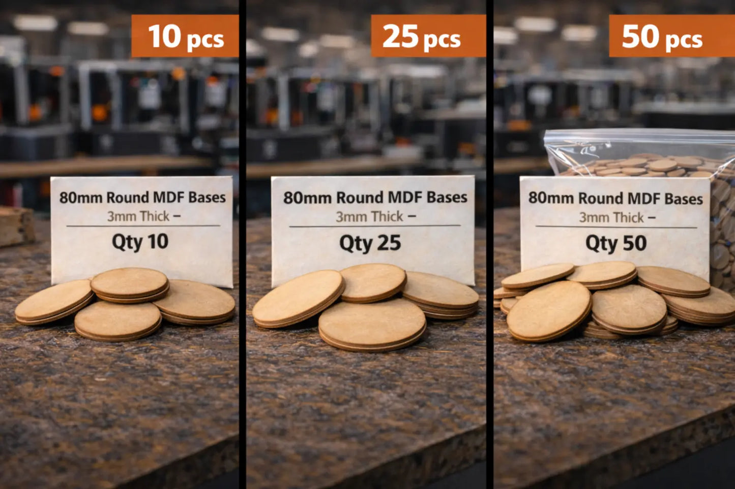 80mm Round MDF Bases 3mm Thick Wargaming Miniatures Tabletop Games UK 3D Peak Print