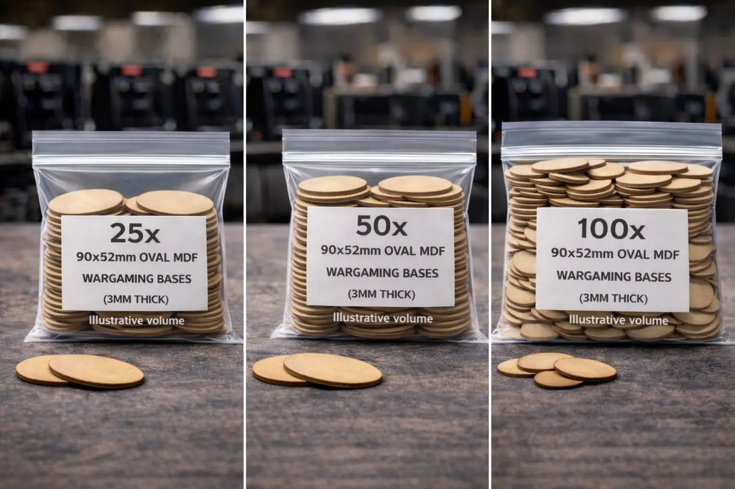 90x52mm Oval MDF Bases 3mm Thick Wargaming Miniatures Cavalry Tabletop UK 3D Peak Print