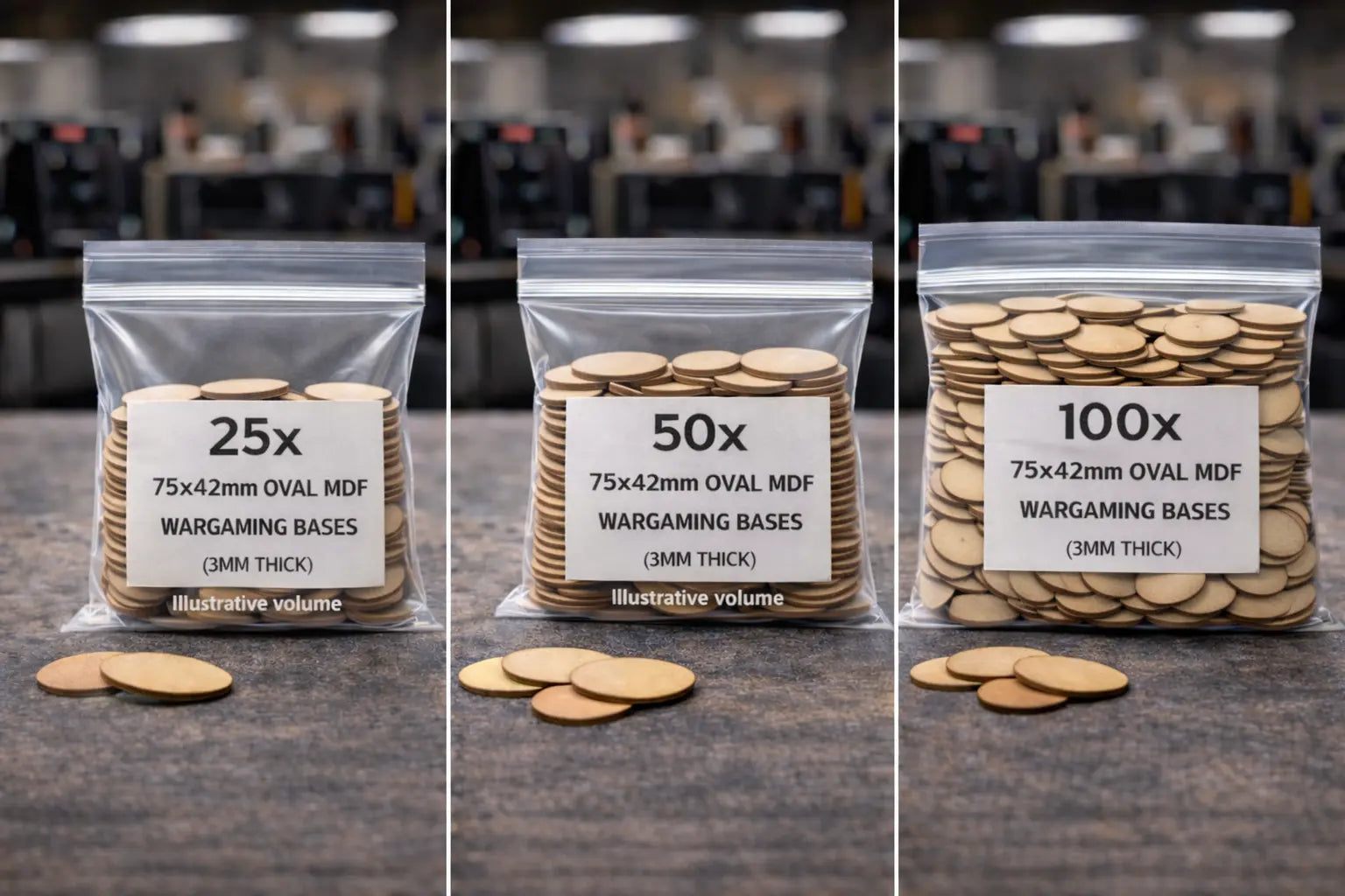 75x42mm Oval MDF Bases 3mm Thick Wargaming Miniatures Bikes Tabletop UK 3D Peak Print