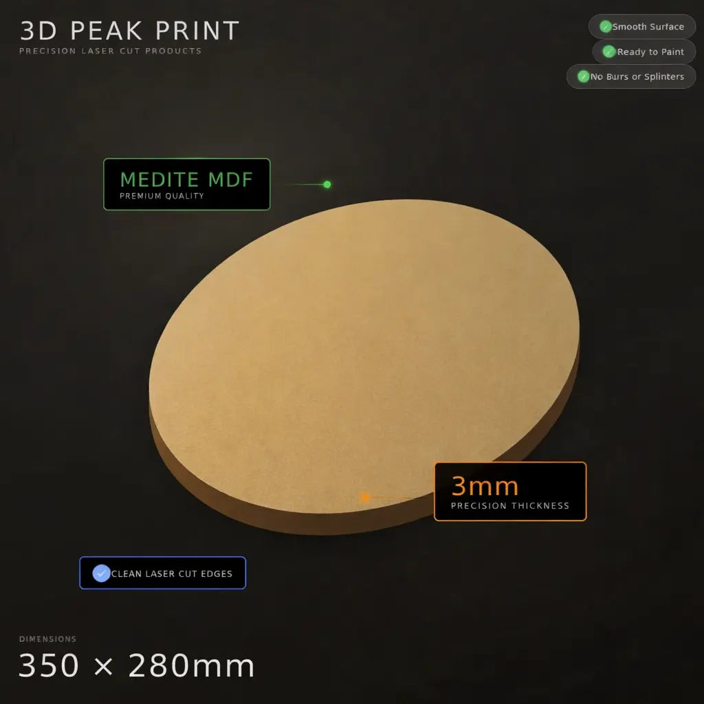 350x280mm Oval MDF Base 3mm Thick Large Display Diorama Titan Wargaming UK 3D Peak Print
