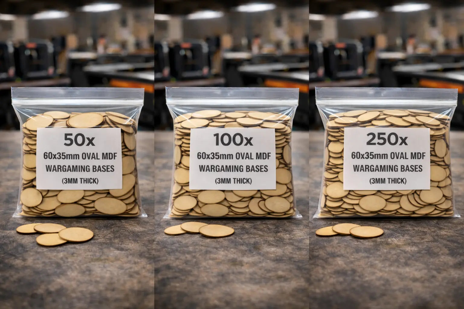 60x35mm Oval MDF Bases 3mm Thick Wargaming Miniatures Cavalry Tabletop UK 3D Peak Print