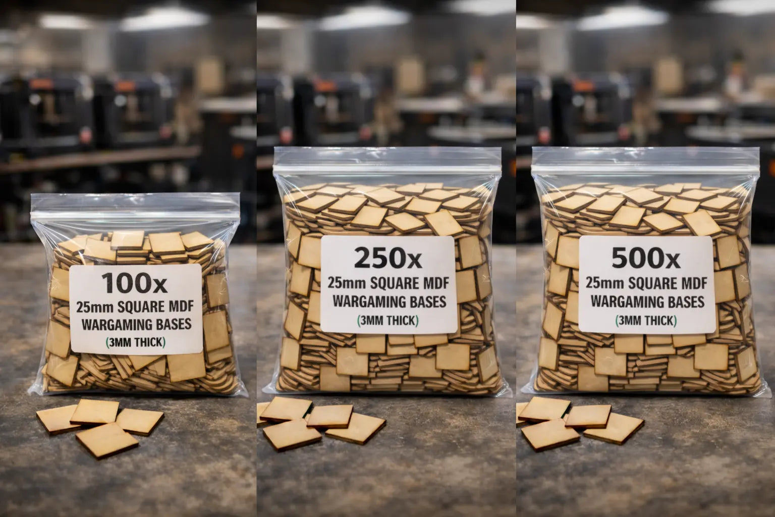 25mm Square MDF Bases 3mm Thick Wargaming Miniatures Tabletop Games UK 3D Peak Print