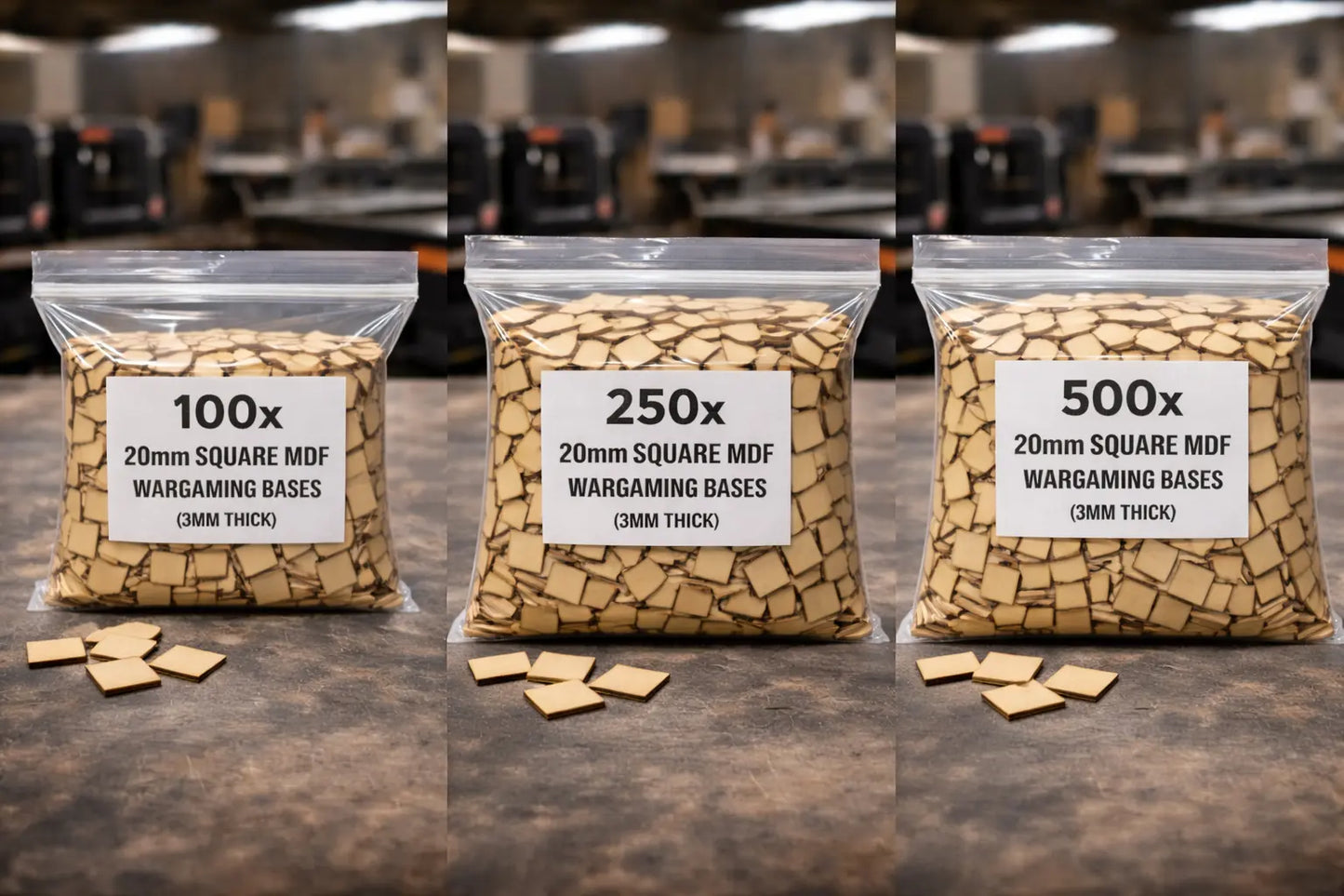 20mm Square MDF Bases 3mm Thick Wargaming Miniatures Tabletop Games UK 3D Peak Print