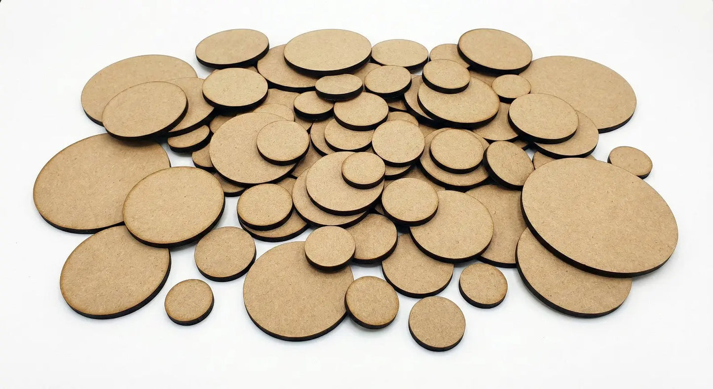 Round MDF Bases Wargames Tabletop Miniature Figures Laser Cut Wood - All Sizes 3D Peak Print