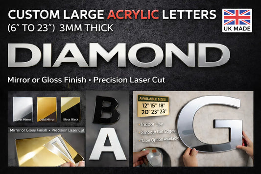 Custom Acrylic Letters 3mm Large Wall Sign Mirror Gold Silver 6”-23” 3D Peak Print