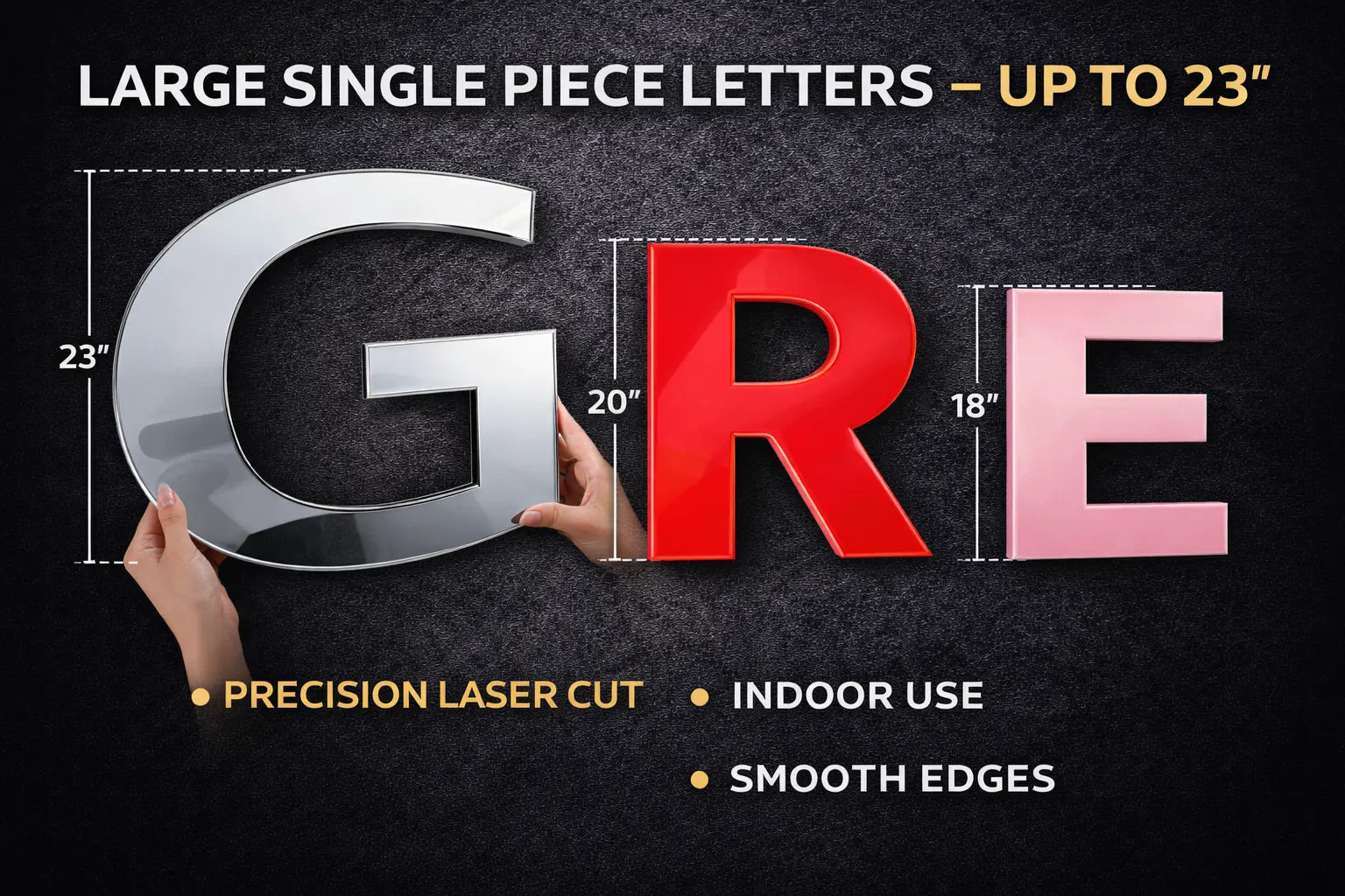 Custom Acrylic Letters 3mm Large Wall Sign Mirror Gold Silver 6”-23” 3D Peak Print